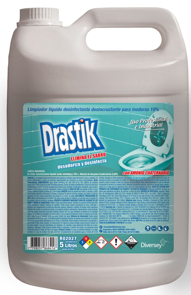 DRASTIK 4x5L - LIMPIADOR PARA INODOROS. LIMPIEZA, DESINCRUSTA, DESINFECTA Y DESODORIZA